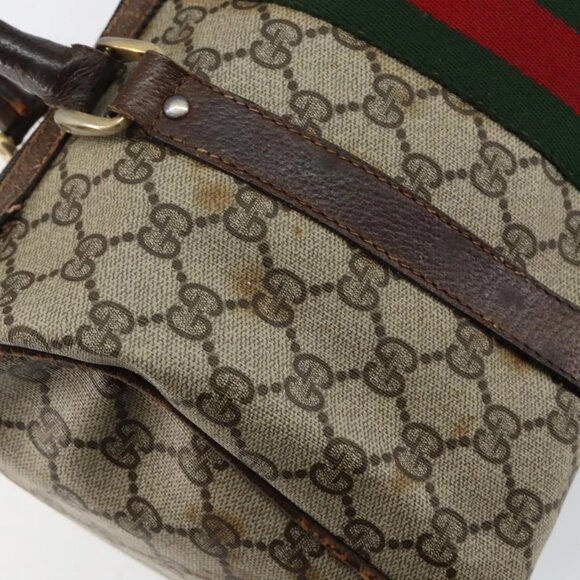 GUCCI GG Supreme Web Sherry Line Boston Bag PVC Beige Gold Auth 144221 - Picture 10 of 16